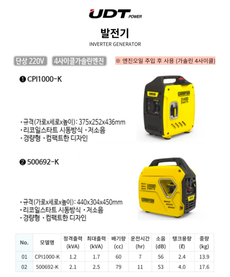 인버터 발전기 1400W 이미지