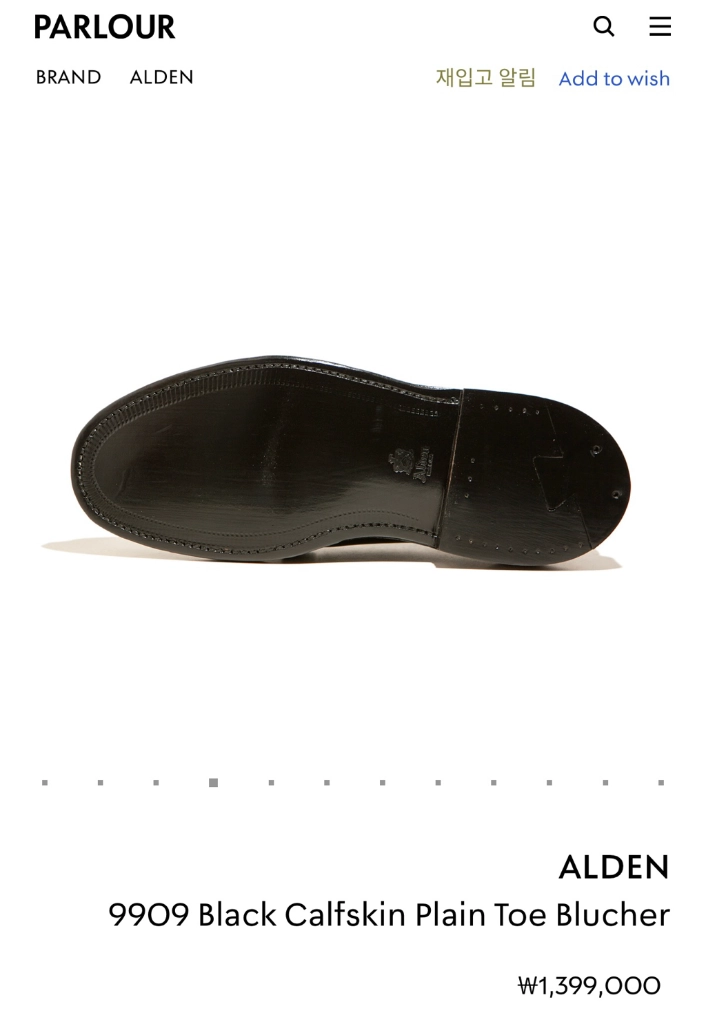 Alden 알든 9909 카프스킨 더비 슈즈 7d 이미지