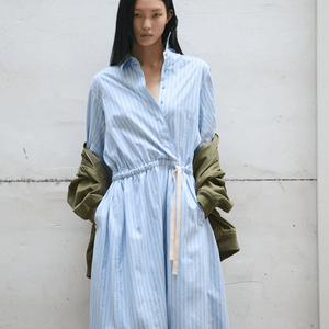 [KUHO 구호] Wrap-Type Striped Shirt Dress - Sky Blue / 26SS 미착용 새상 이미지