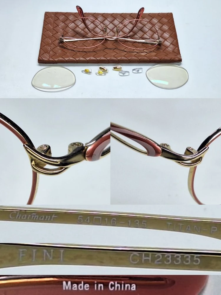 샤르망 Charmant FINI CH23335 안경테 안경 54mm 순 티타늄 골드 핑크 칠보 오벌형 일본 빈티지 이미지