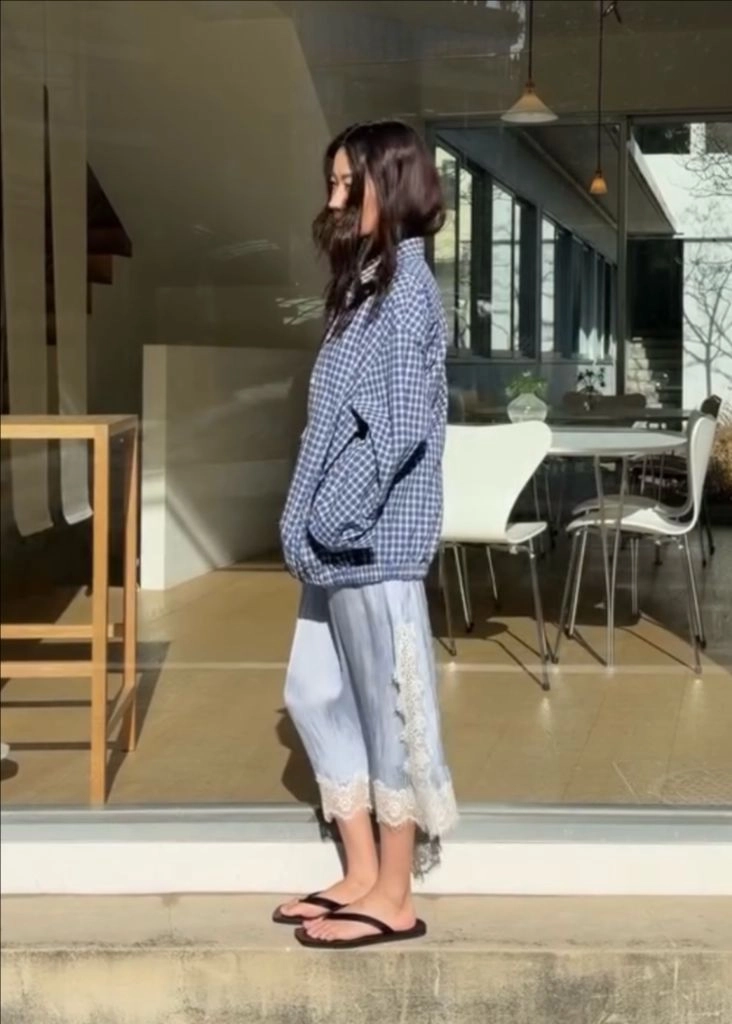 모노하 체크 셔츠 블루종 이미지