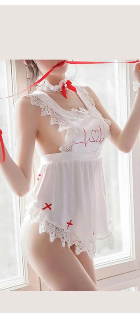 5종*화이트 메이드 코스프레 슬립,머리띠,목초커,양팔 레이스 끈,티팬티 이미지