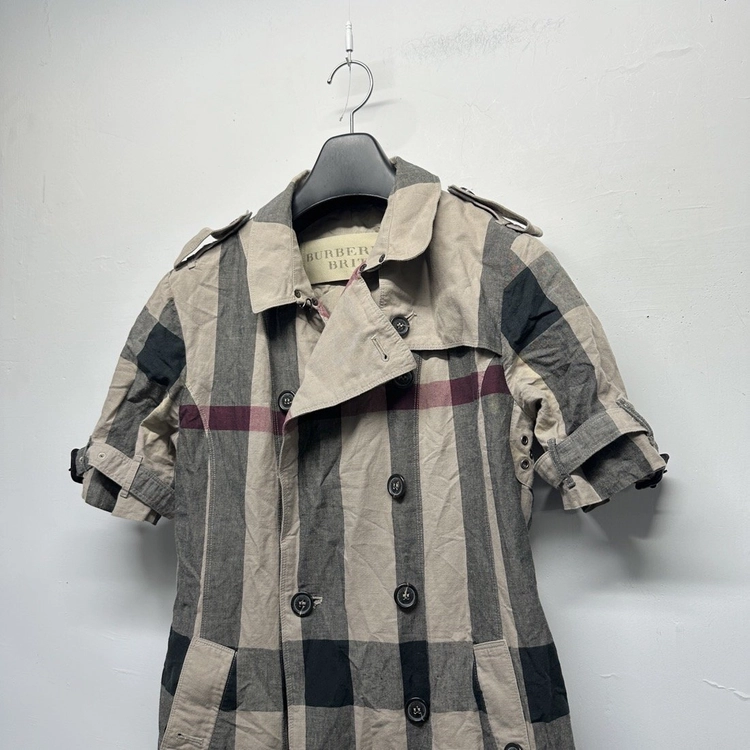 버버리 브릿 BURBERRY BRIT 메가체크 반팔 트렌치코트 트렌치원피스 더블 견장 린넨 코튼 정품 여성 55 이미지