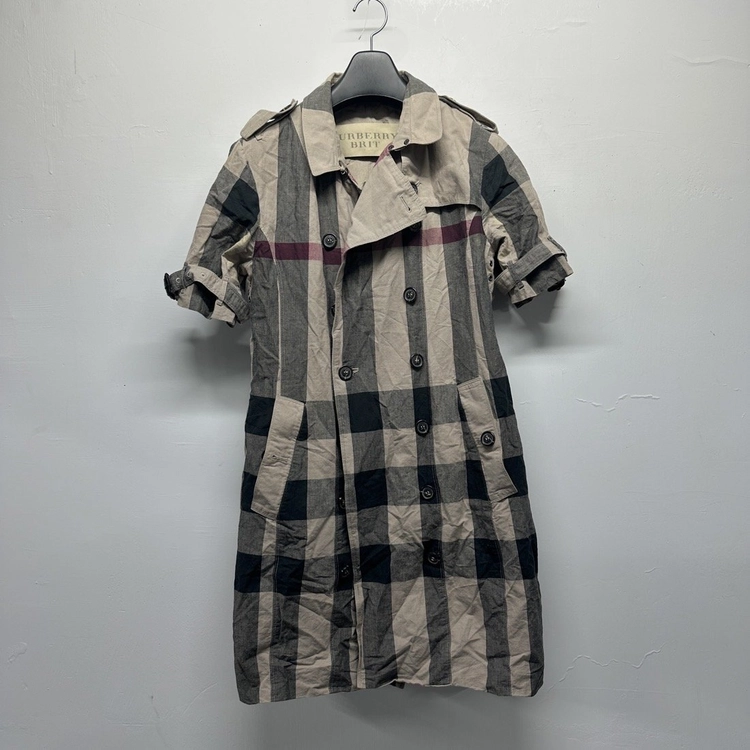 버버리 브릿 BURBERRY BRIT 메가체크 반팔 트렌치코트 트렌치원피스 더블 견장 린넨 코튼 정품 여성 55 이미지