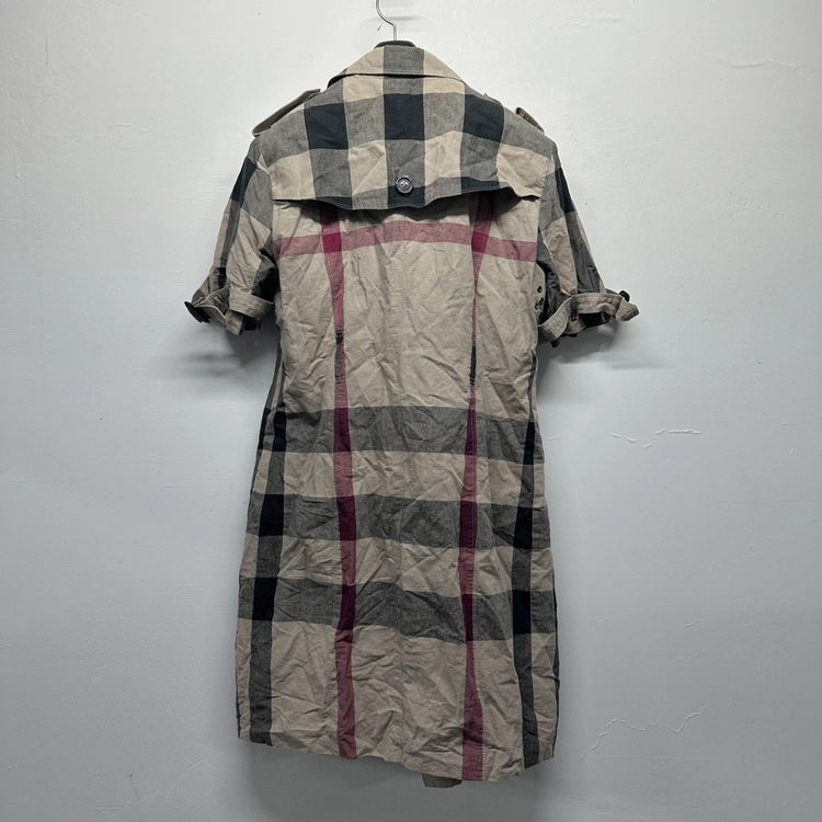 버버리 브릿 BURBERRY BRIT 메가체크 반팔 트렌치코트 트렌치원피스 더블 견장 린넨 코튼 정품 여성 55 이미지