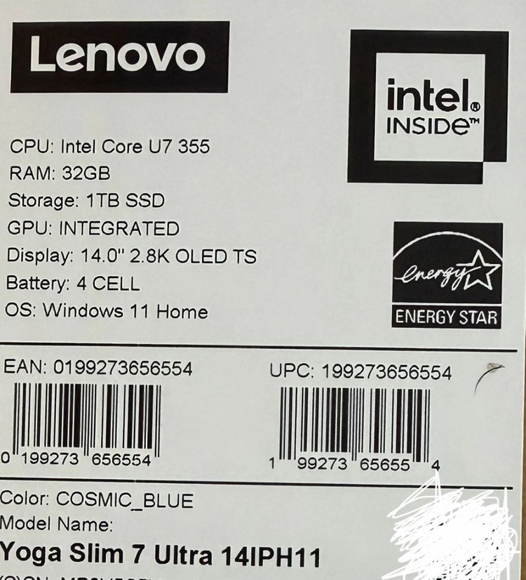 [미개봉] 레노버 요가 슬림 7i Ultra 7 355 / 32GB / 1TB / 975g / OLED 터치 이미지
