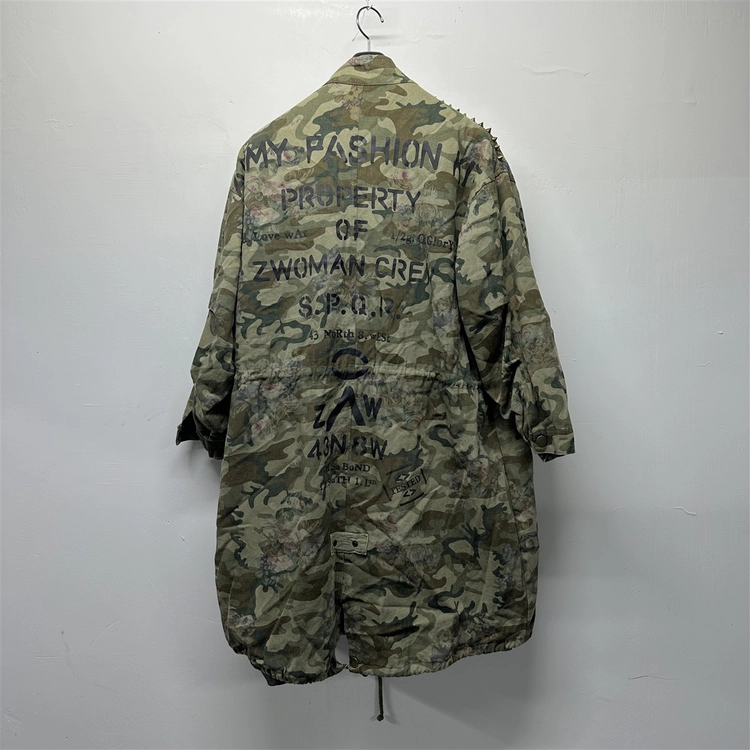카모 야상자켓 필드자켓 밀리터리 와펜 패치 스터드 오버핏 롱 야상 빈티지 카키 여성 77-88 이미지