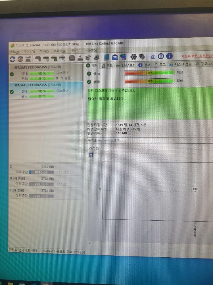 SAS 3.5 HDD 300GB 2개 세트 성능상태100% 이미지