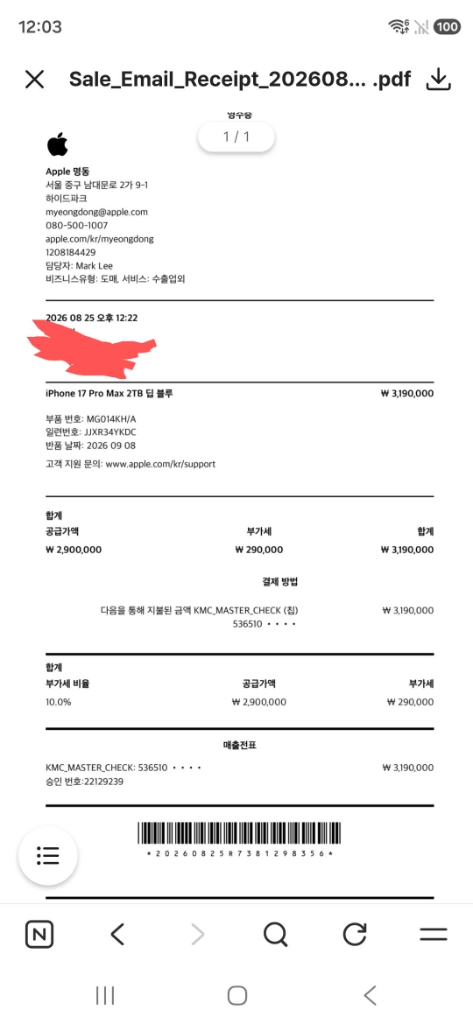 (단순개봉)아이폰 17프로맥스 딥블루 2TB 팝니다 이미지