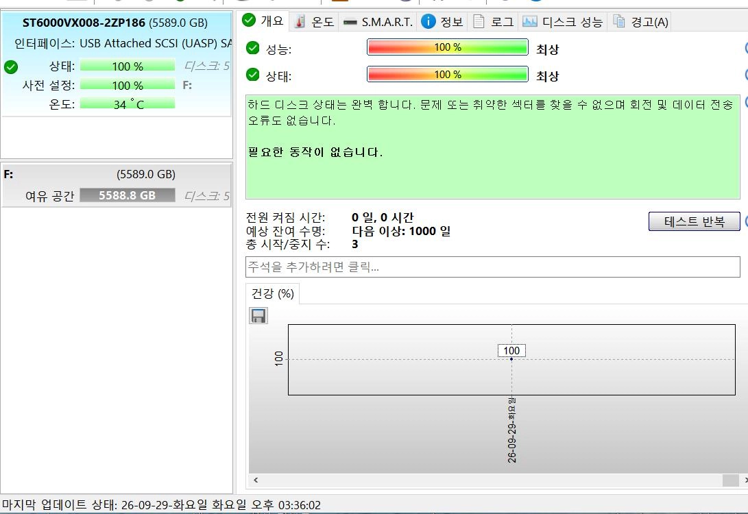 미사용품 Seagate SkyHawk HDD 6TB 5400/256M 0시간 이미지