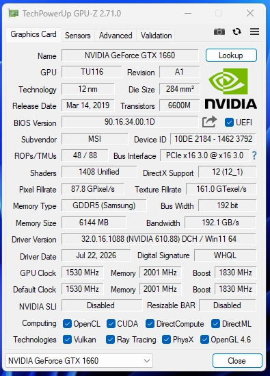 MSI GTX 1660 VENTUS XS OC D5 6GB 이미지
