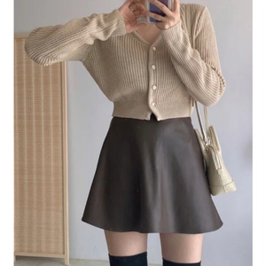 허리 잘록해보이는 진베이지 v넥 크롭 가디건 / xs~m 사이즈 / 44~66 사이즈 이미지