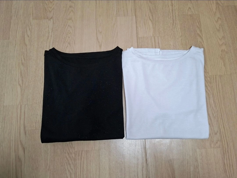 2장에 15000원! 반짝이 펄감이 있는 5부 반팔티 66 (66~날씬77) (새상품) 이미지