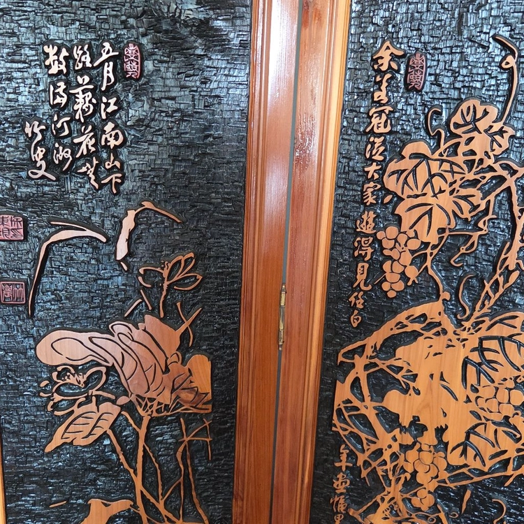 죽천 원목 서각 8폭 병풍 이미지