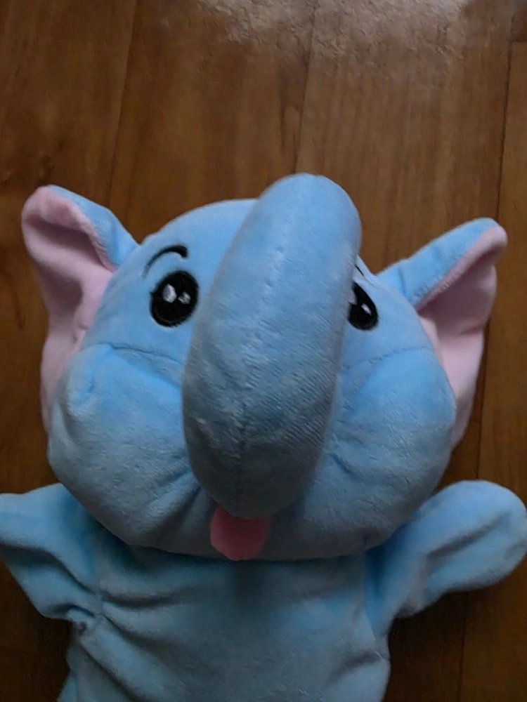파란 코끼리 손인형 봉제인형 이미지