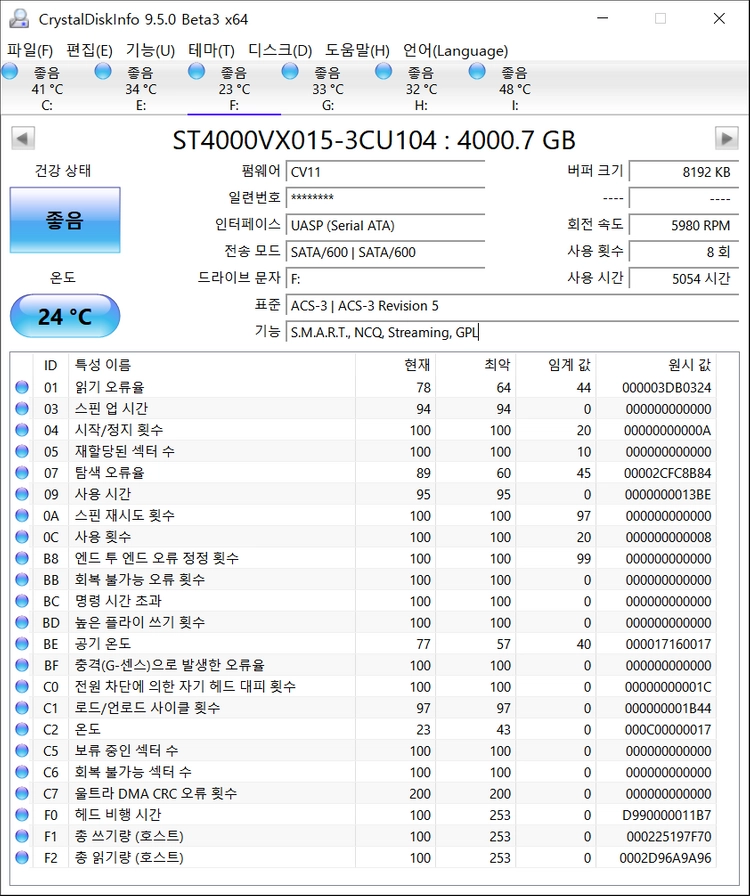 Seagate SkyHawk HDD 4TB 5900/256M 이미지