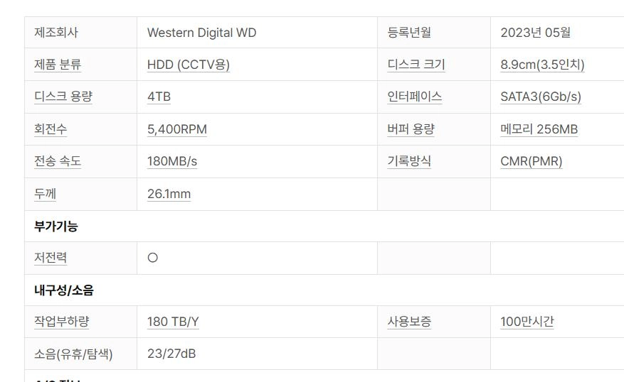 WD Purple 5400/256M HDD 4TB 이미지