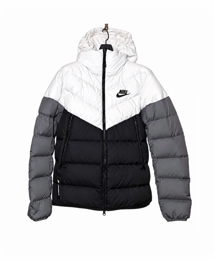 NIKE 나이키 새제품 블랙/화이트/그레이 스포츠웨어 다운 필 윈드러너 후디 패딩 자켓 M 95사이즈 이미지