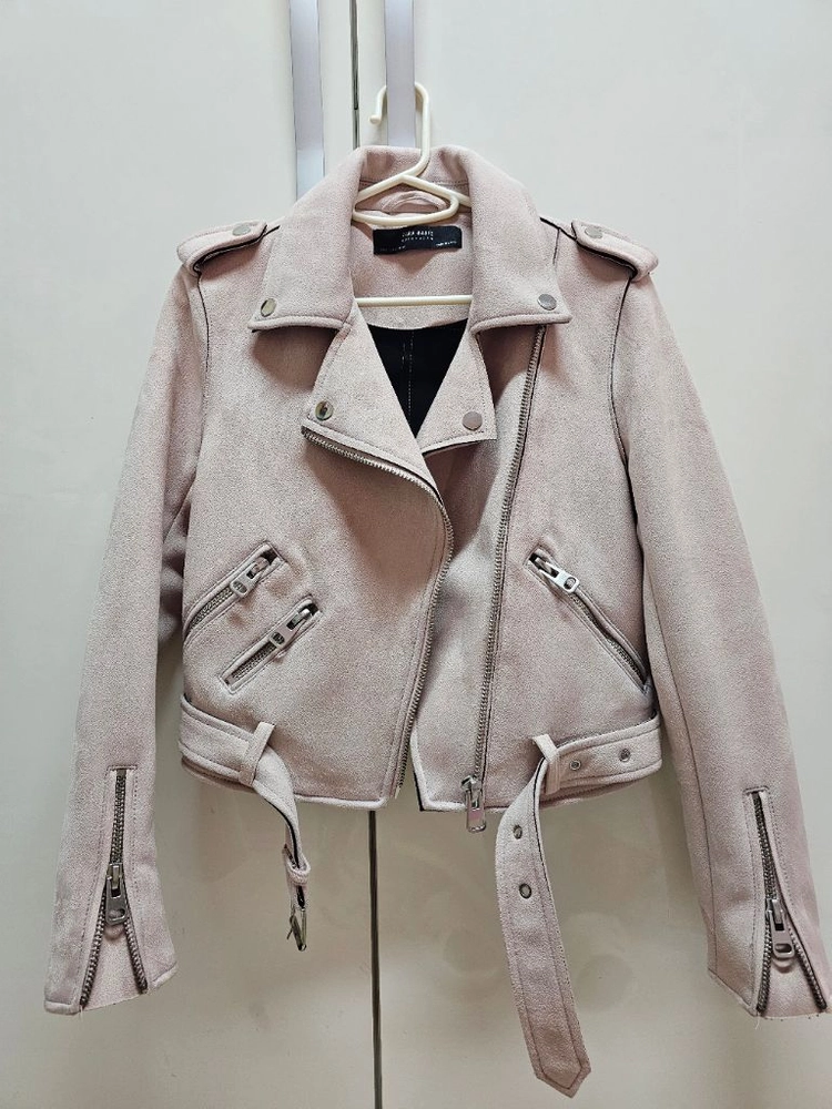 ZARA BASIC 핑크 스웨이드 라이더 자켓 저렴하게 이미지