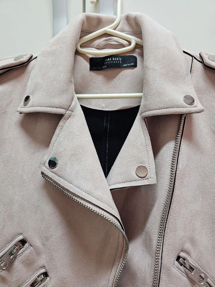 ZARA BASIC 핑크 스웨이드 라이더 자켓 저렴하게 이미지