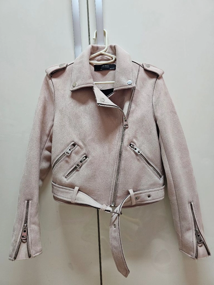 ZARA BASIC 핑크 스웨이드 라이더 자켓 저렴하게 이미지