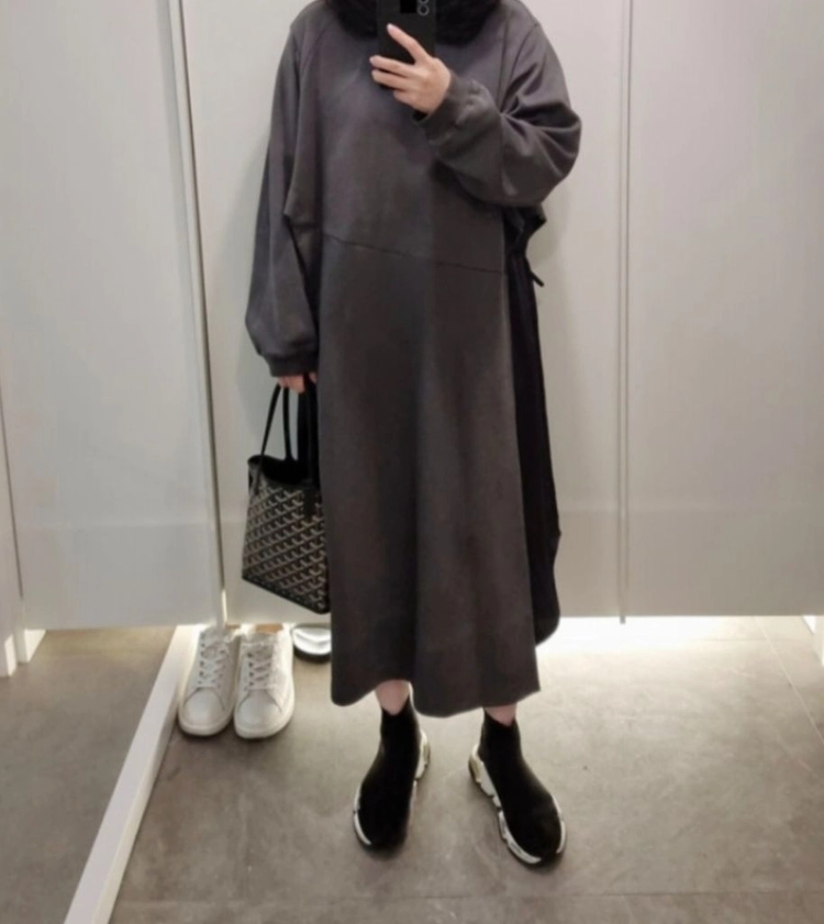 한섬 시스템 텍스처 블록 레이어드 원피스 이미지