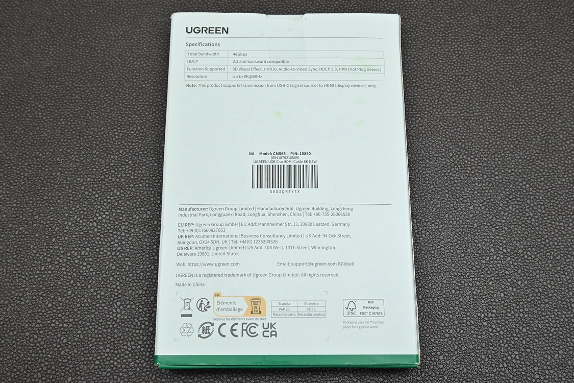 유그린 USB-C to HDMI 8K@60Hz 48Gbps 2m 케이블 ugreen 이미지