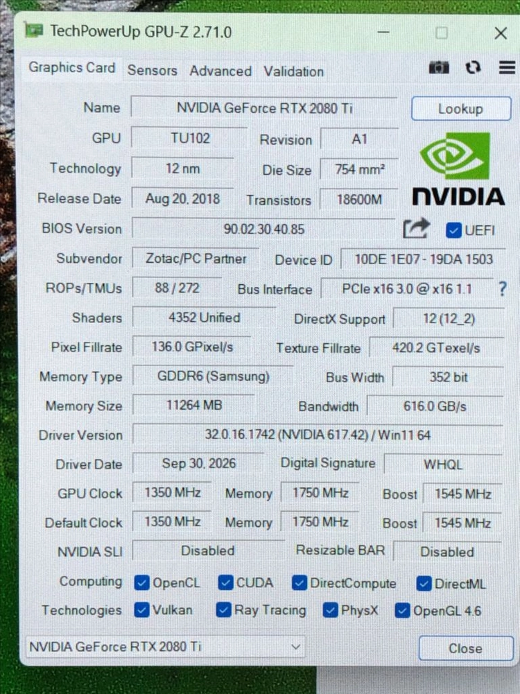 rtx 2080ti 11g 조텍 블로워 팝니다 이미지