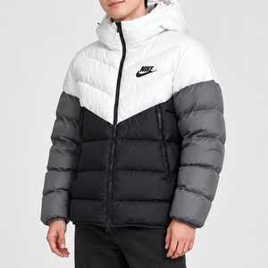 NIKE 나이키 새제품 블랙/화이트/그레이 스포츠웨어 다운 필 윈드러너 후디 패딩 자켓 M 95사이즈 이미지