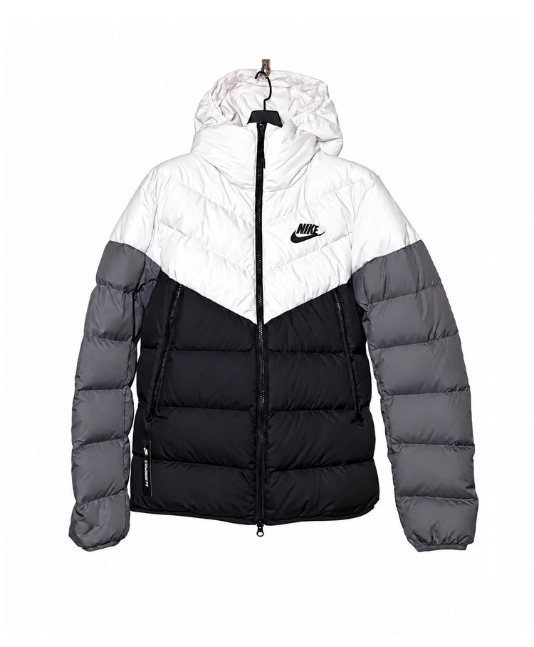 NIKE 나이키 새제품 블랙/화이트/그레이 스포츠웨어 다운 필 윈드러너 후디 패딩 자켓 M 95사이즈 이미지