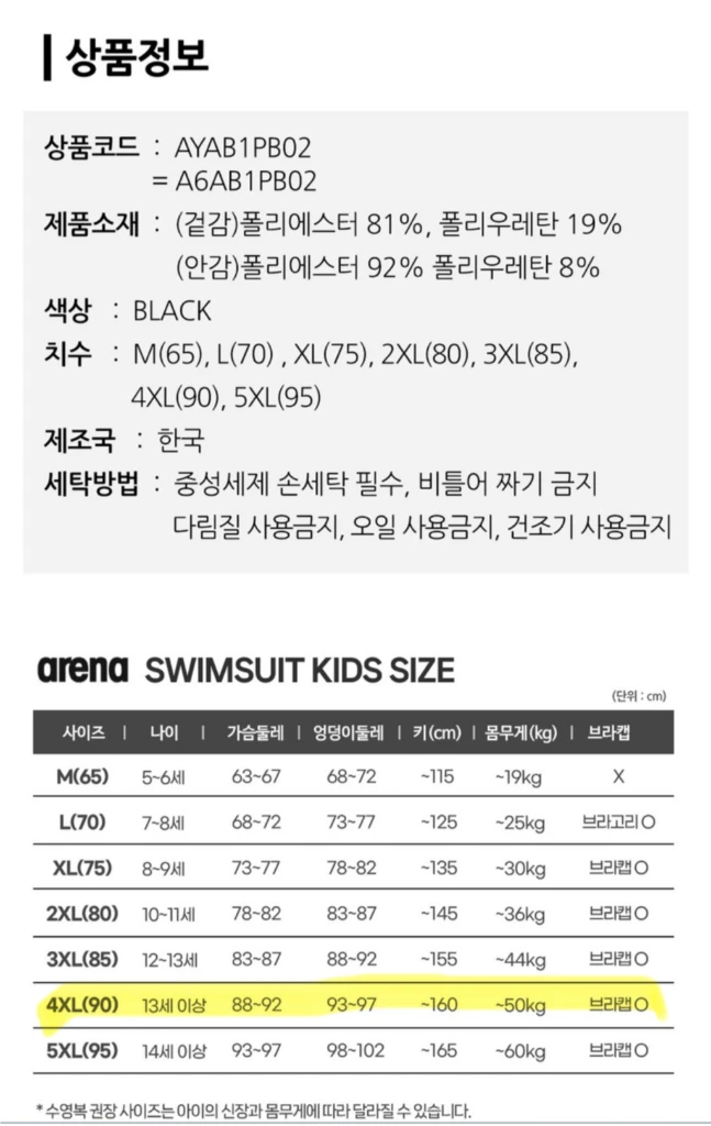 아레나 주니어 수영복 4종세트 13세권장 이미지
