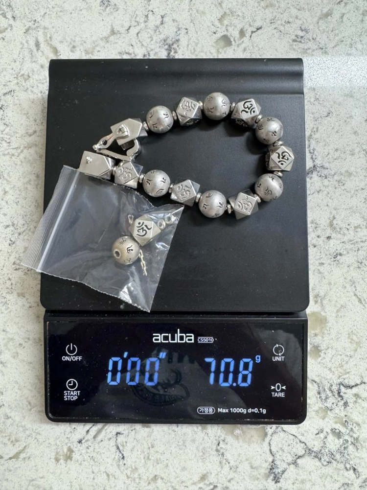 실버 은 염주 팔찌 14mm 백금 도금 70.8g 팝니다. 이미지