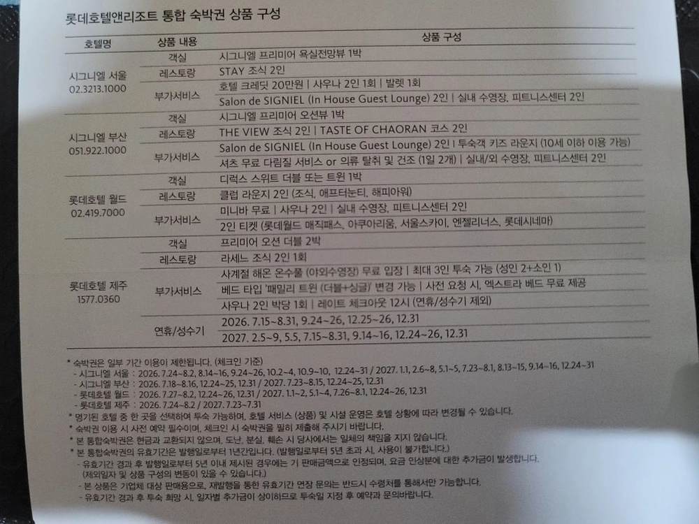 시그니엘 롯데호텔 숙박권 이미지