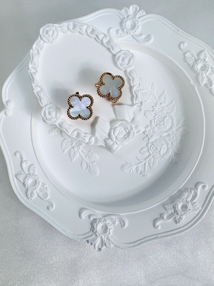 자개 클로버 로즈골드 귀걸이 이미지