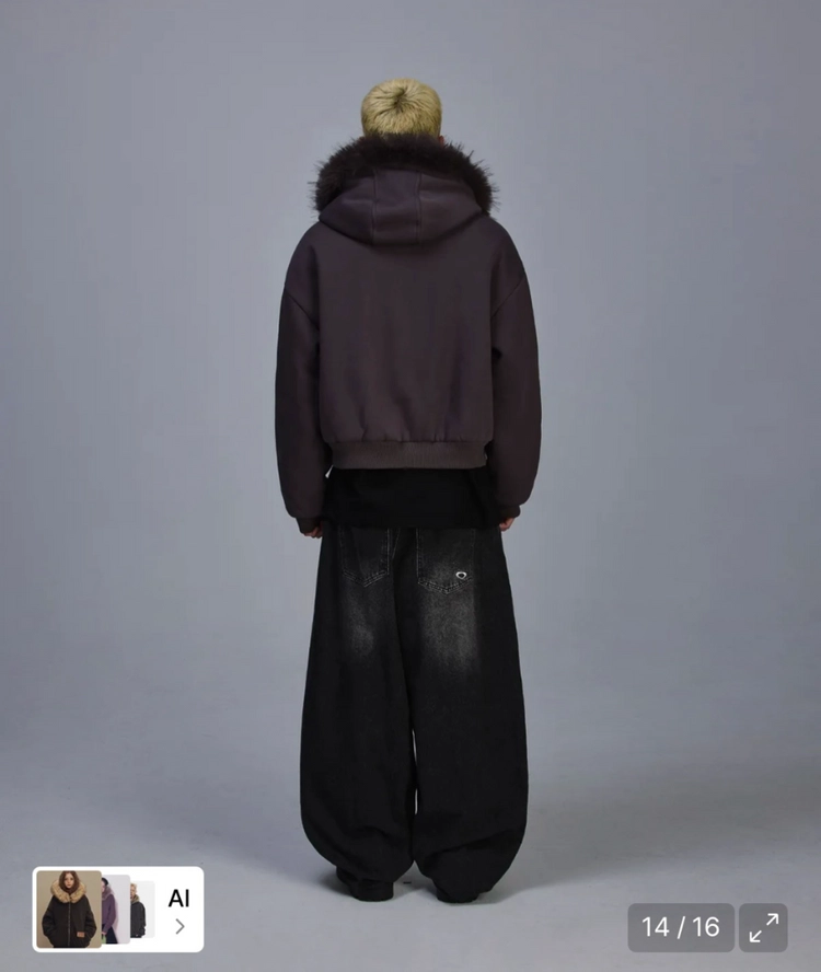L 스켈리웩 트리밍 퍼 기모 후드집업 차콜 이미지