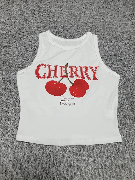 Cherry 프린팅 슬림핏 민소매 크롭 나시 XS (착샷O) 이미지