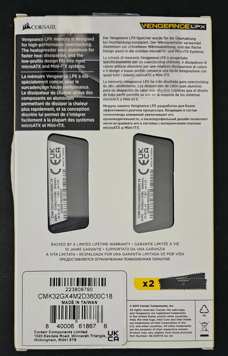 커세어 벤전스 LPX DDR4 CL18 3600MHz 32GB (16GB x 2) 풀박스 이미지