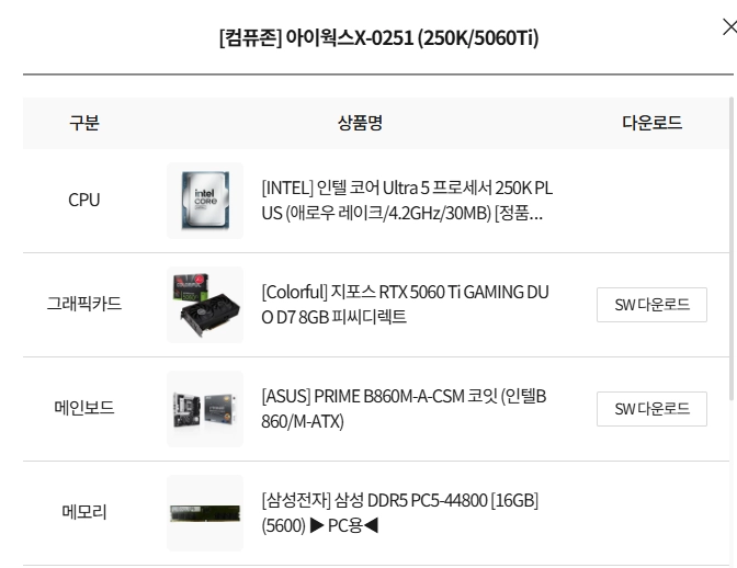 미개봉 컴퓨존 게이밍 PC 5060ti 이미지