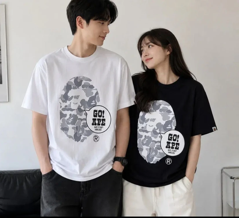 베이프신상 하라주쿠 카모 반팔티. 화이트. 블랙 이미지