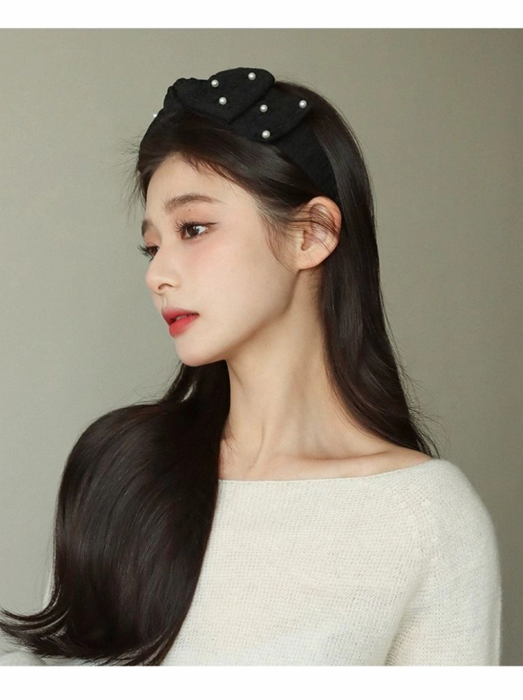 진주 리본 헤어밴드 머리띠 이미지