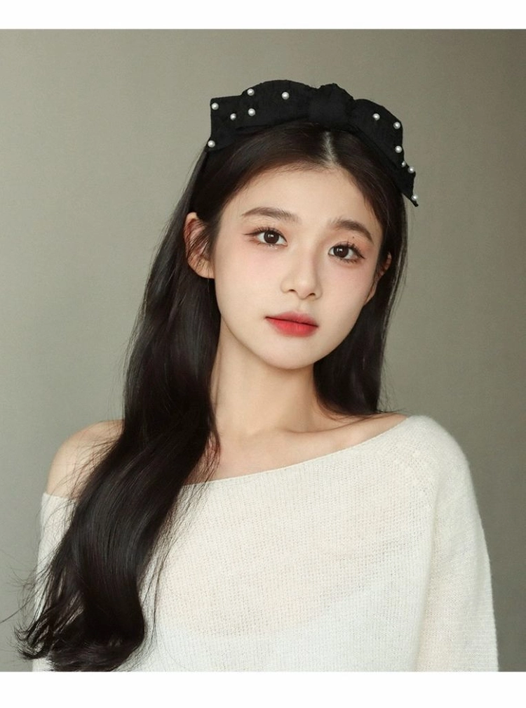 진주 리본 헤어밴드 머리띠 이미지