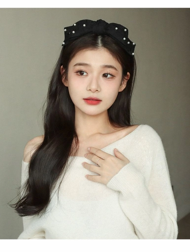 진주 리본 헤어밴드 머리띠 이미지