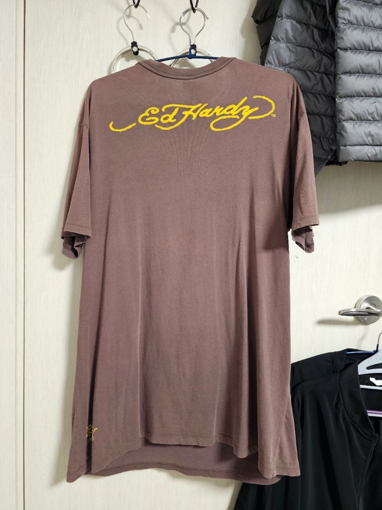 에드하디 정품 빈티지 Y2K 브라운 티셔츠 스와로브스키 크리스탈 이미지