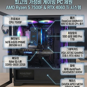 [가성비 최강 게이밍 PC] 라이젠 7500F + RTX 4060 Ti (RAM 32G / SSD 1TB) 이미지