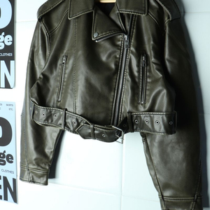 W(L-XL) 자라 집업 바람막이 점퍼자켓 크롭 레더 이미지