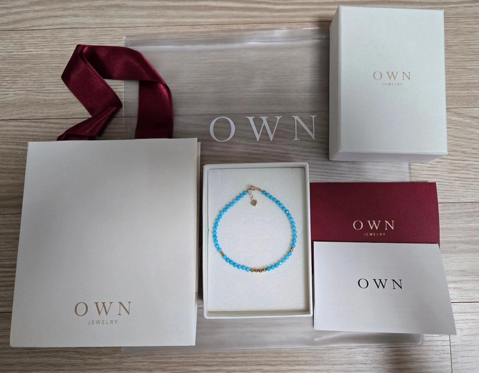 (새상품) OWN 오운 이태리 14K 컷팅볼 터키석 팔찌 이미지