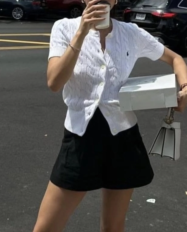 폴로 랄프로렌 케이블 니트 반팔 가디건 m 이미지