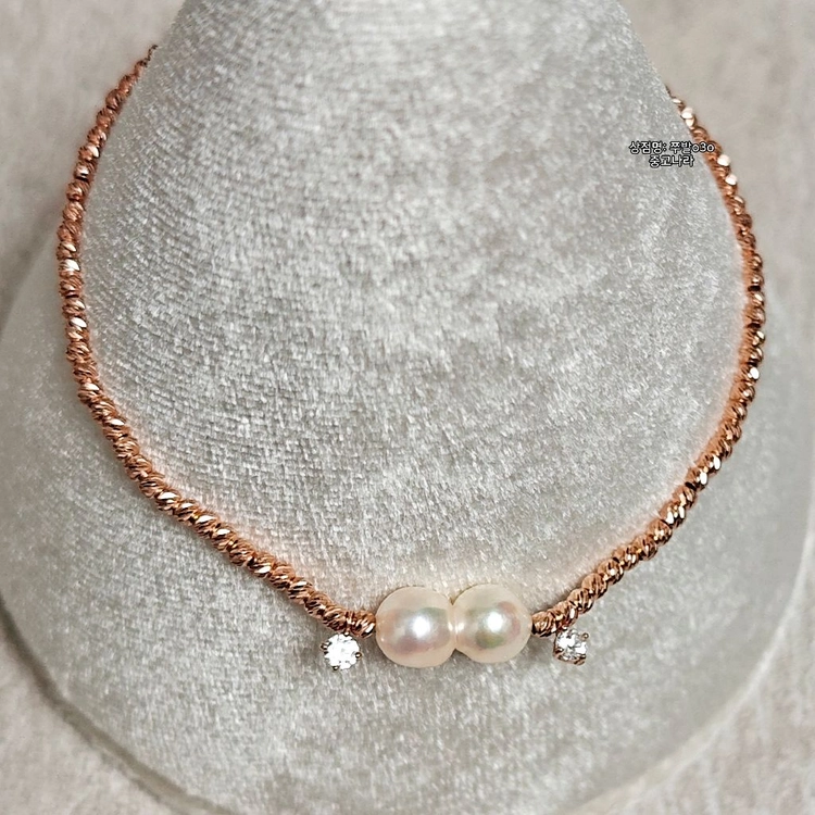 14K 로즈골드 핑크 아코야 진주 금 팔찌 (총중량 약 2.6g) 이미지