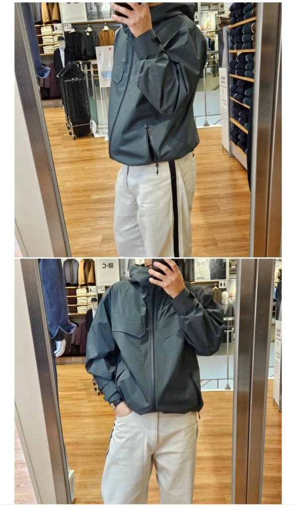 유니클로 C라인 블록테크파카 방수 바람막이 후드 블랙 XXL 판매합니다 이미지
