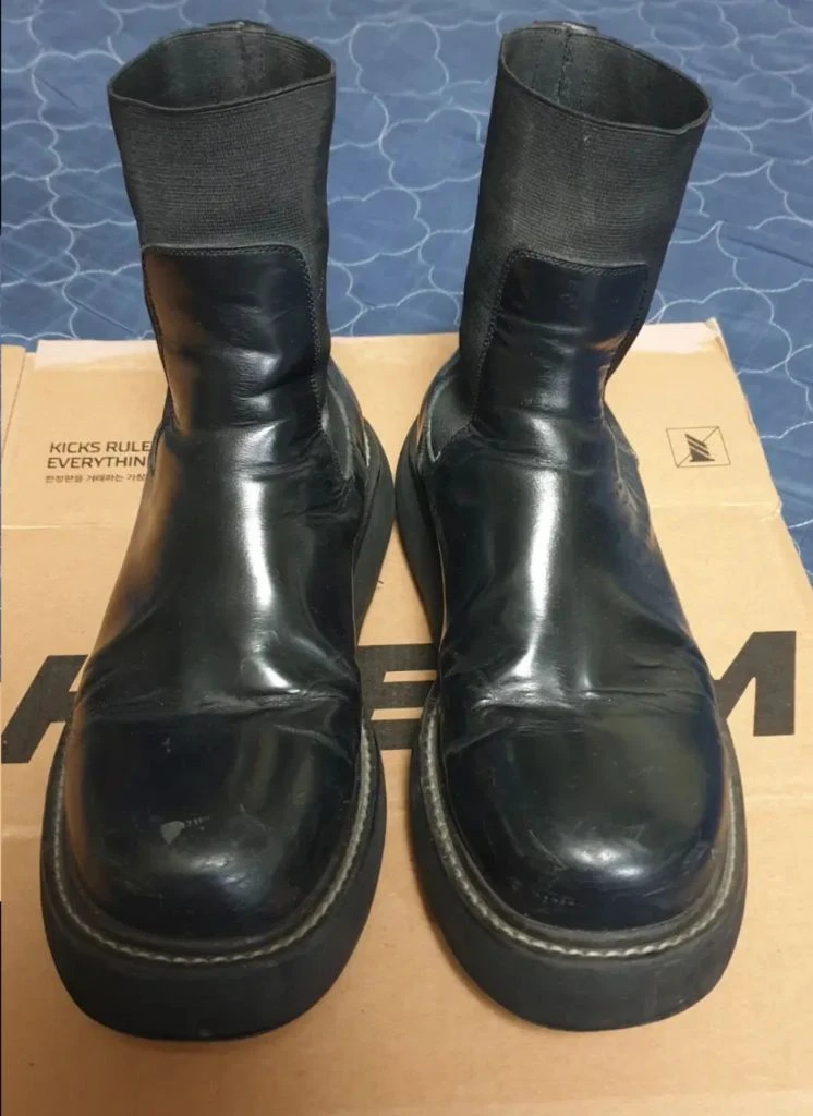 PLS 플리징 M_SB_2100 소가죽 스퀘어토 삭스형 워커 부츠 블랙 (265) -굽5.5cm 이미지